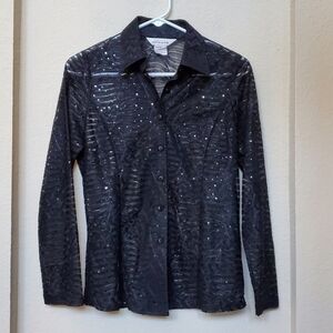 Mistook Long Sleeve Sheer Sequin Button Front Blouse.  Size Small